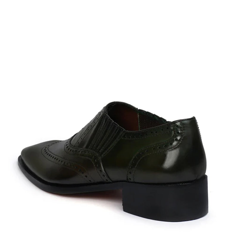 Leather Square Toe Lace-Up Oxford Black Grey Shoe