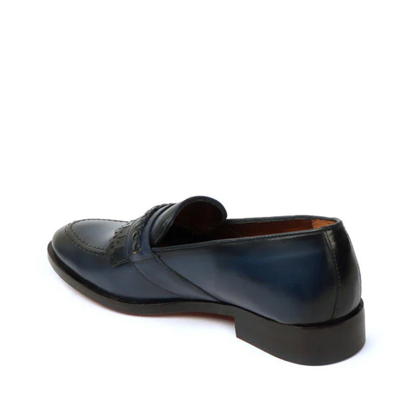 Patent Leather Slip-On Black Loafer With Dual Fringes