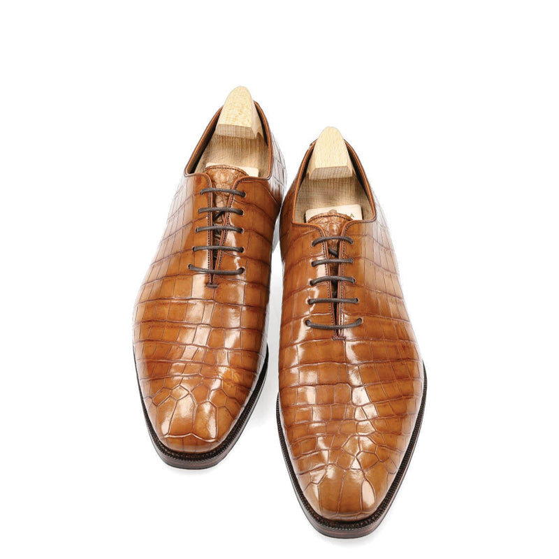 Croco Print Wholecut Leather Formal Oxford Shoes
