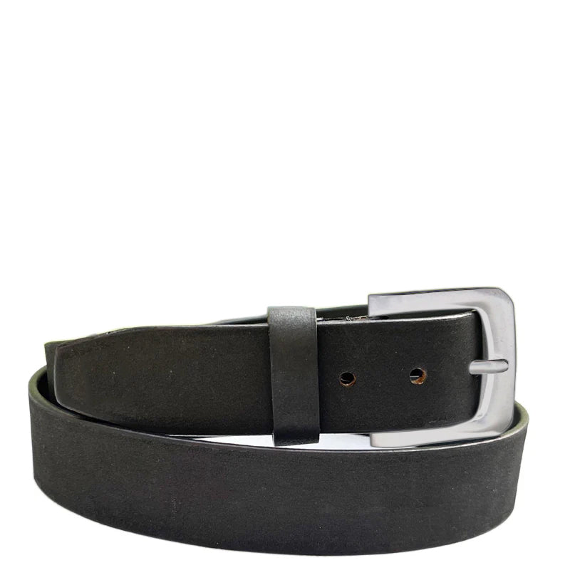 Men Classic Solid Black Buckle Leather Belt