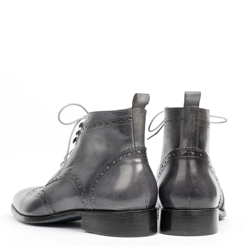 Men Dual Tone Leather Wingtip Ankle Grey Boot