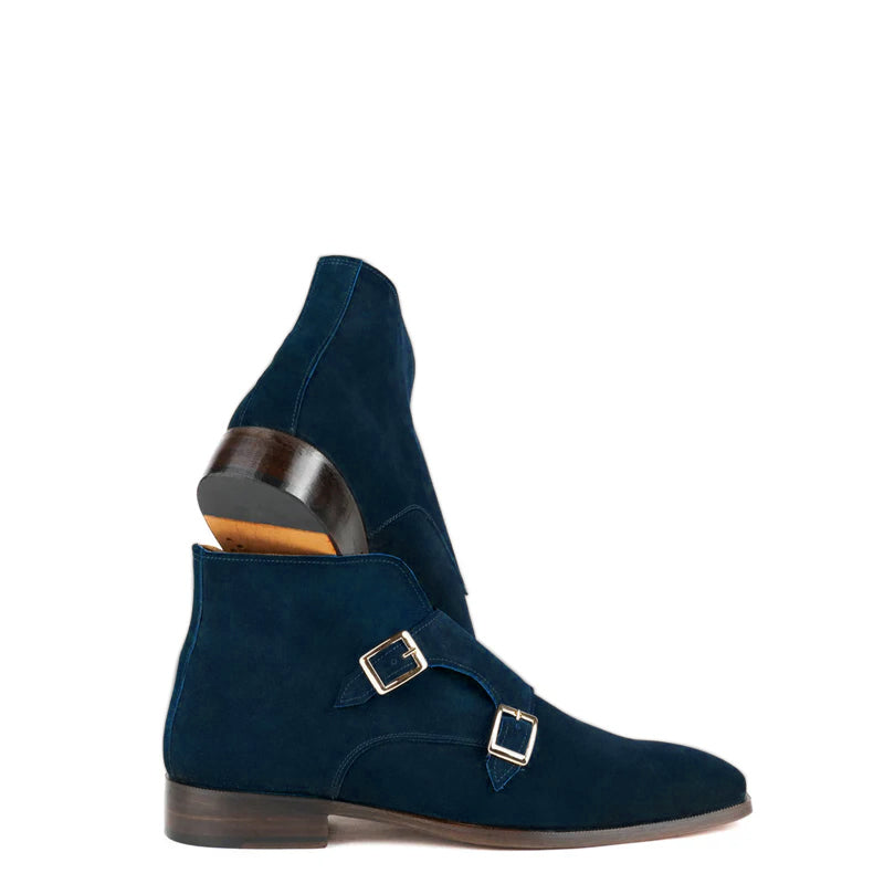 Classic Suede Leather Double Monkstraps Ankle Boot Black