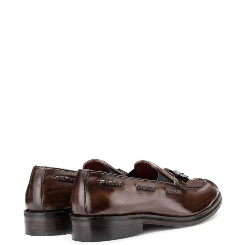 Pure Leather Classic Side-Lacing Brown Tassel Loafer