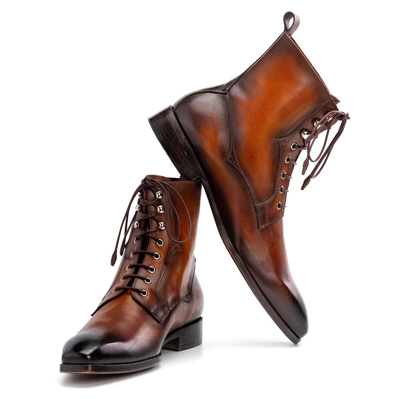 Premium Plain Toe Lace-Up Leather Ankle Boot Brown