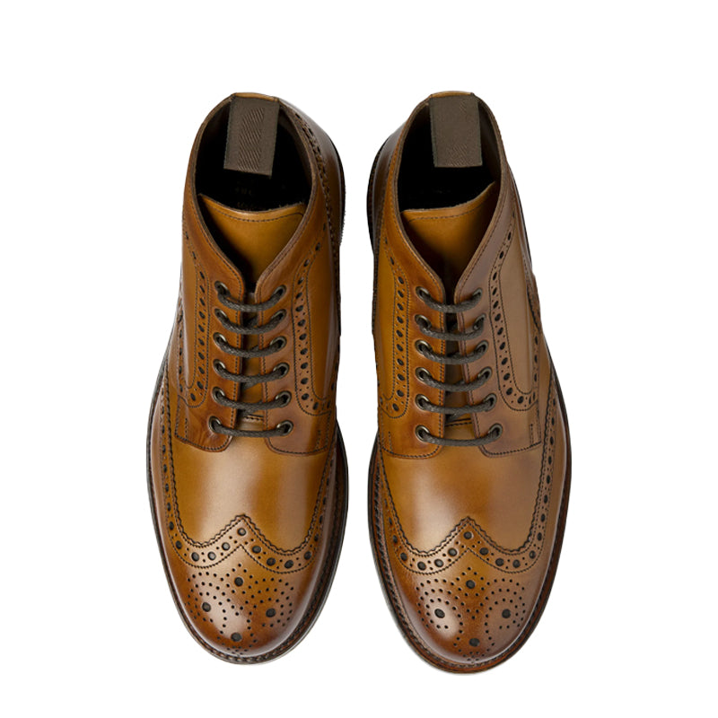 Leather Lace-Up Wingtip High Ankle Brown Boot