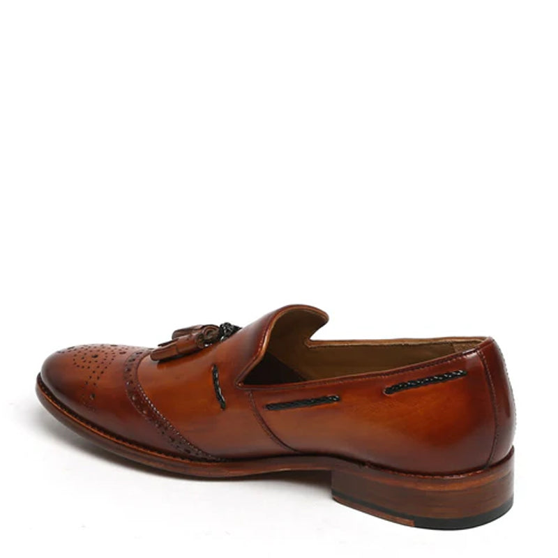 HandPainted Leather Slip-On Tassel Tan Loafer