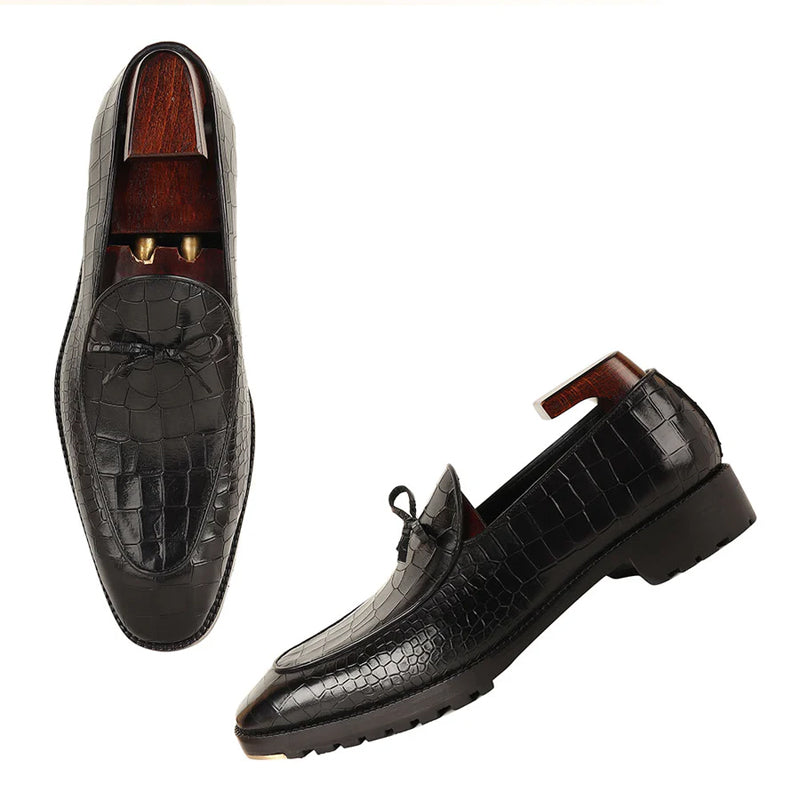 Croco Mirror Glossed Pure Leather Black Loafer