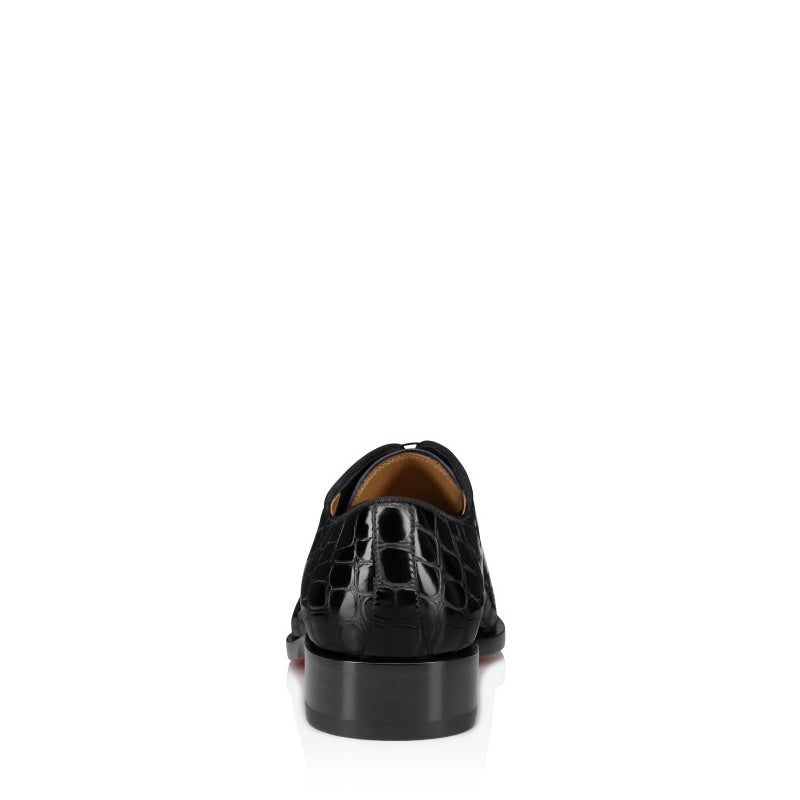 Croco Textured Leather Derby Black Shoe