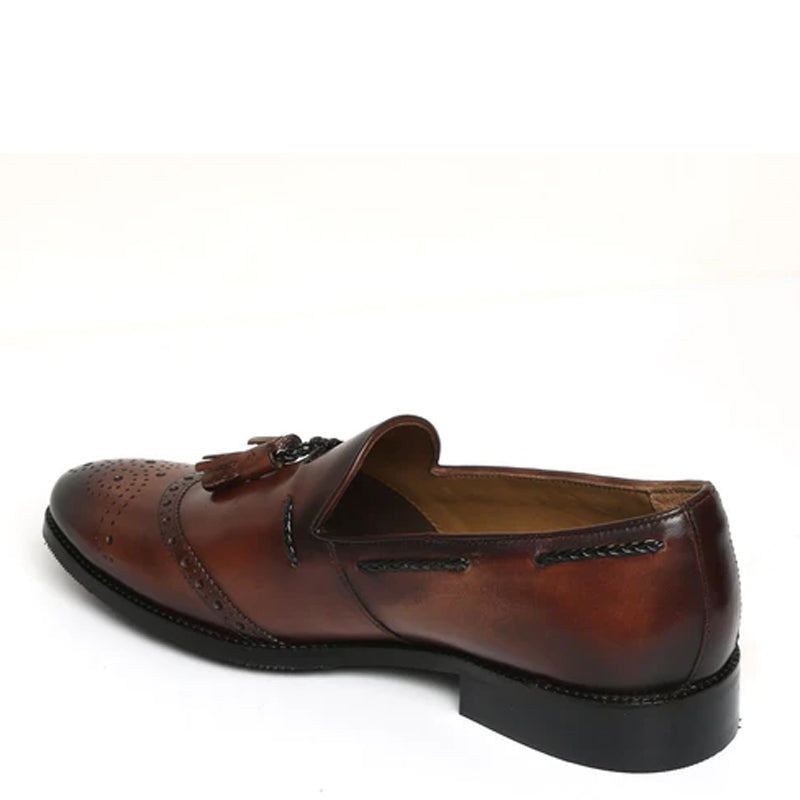 HandPainted Leather Slip-On Tassel Tan Loafer
