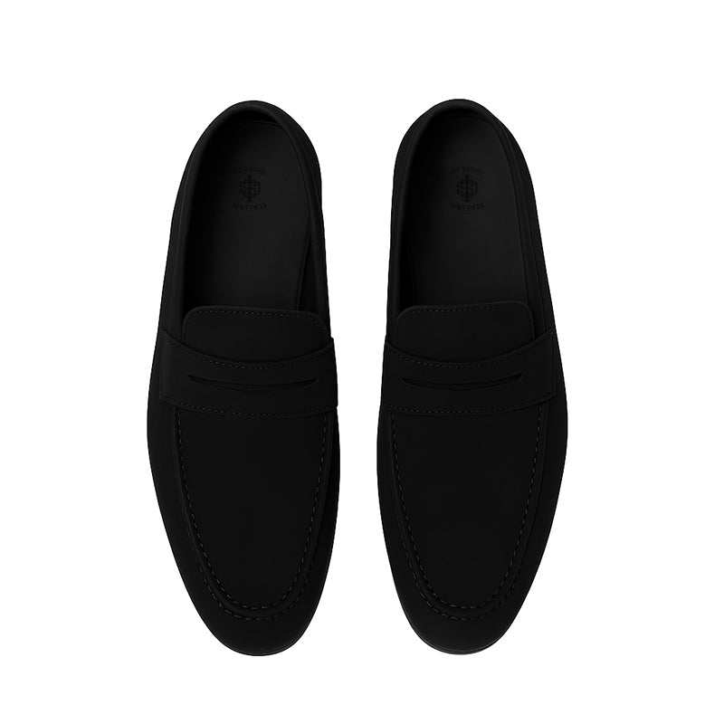 Men's Handcrafted Black Suede Leather Bow Penny Loafer