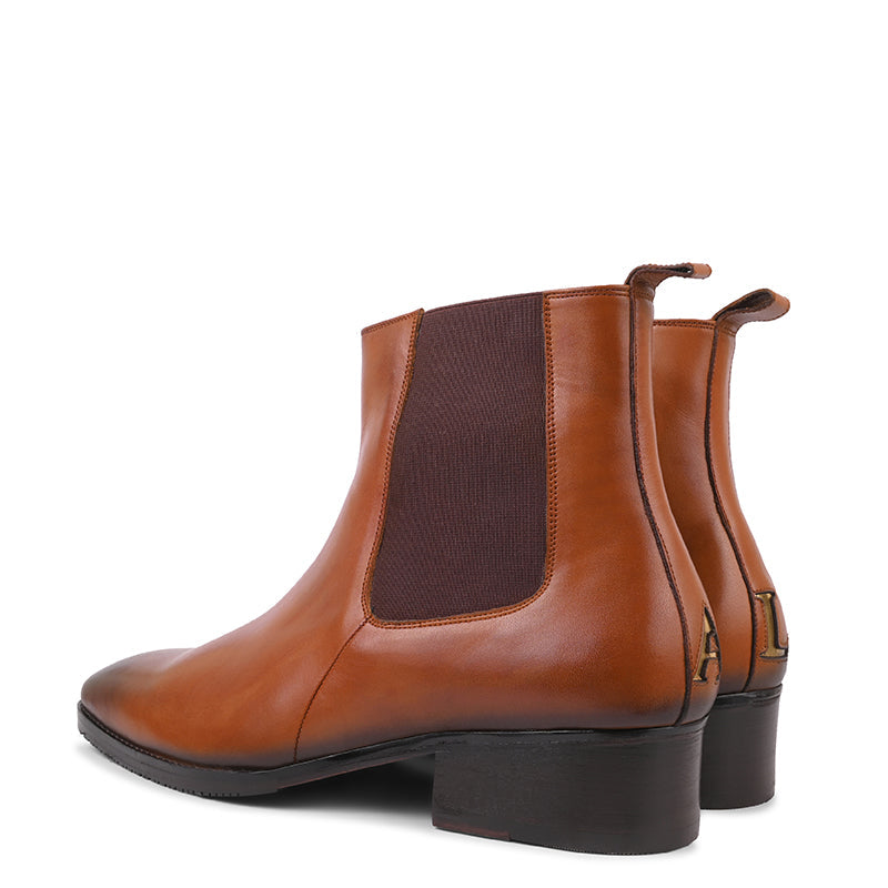 Men Solid High-Top Leather Chelsea Tan Boot