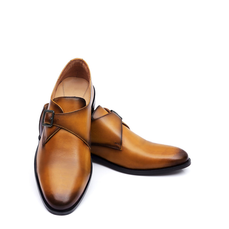 Premium Single Monk Strap Leather Brown Shoe For Men