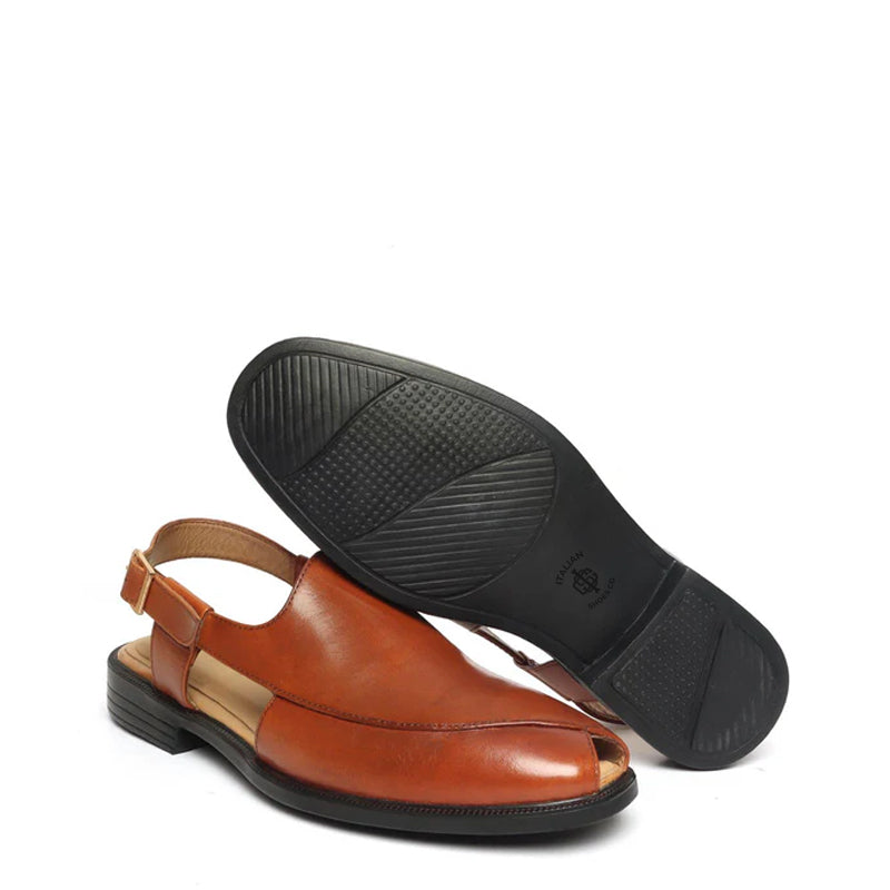 Cross Design Leather Comfort Peshawari Black Sandal