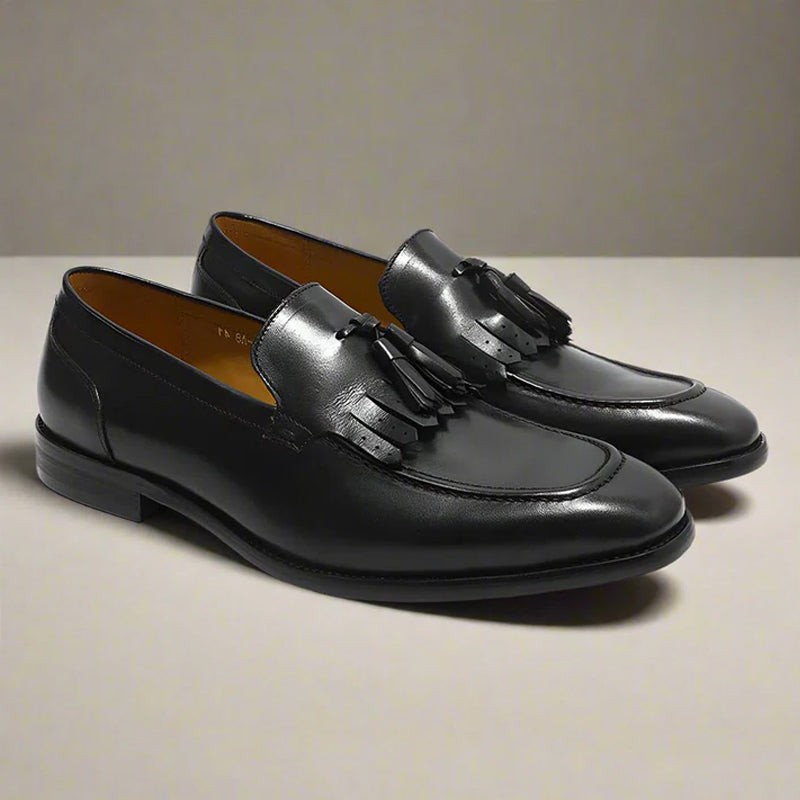 Leather Slip-On Tassel Black Loafer For Men