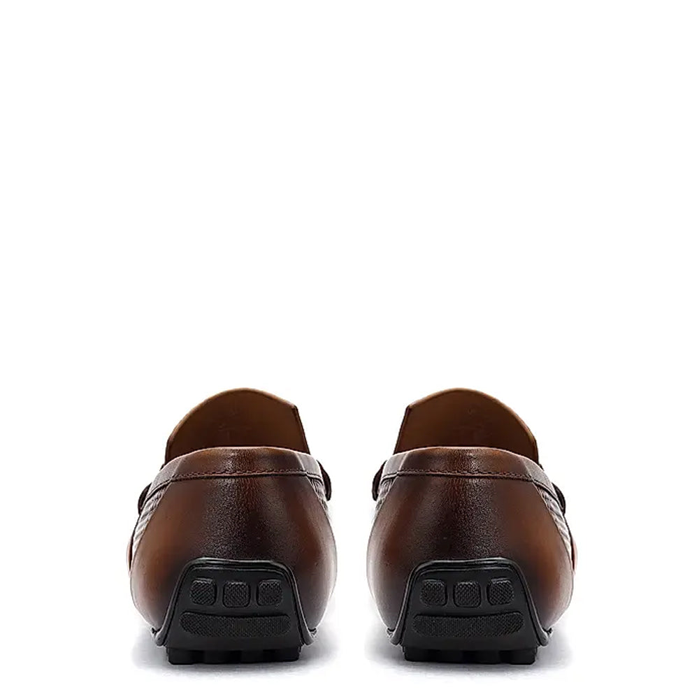 Men Round Toe Leather Moccasins Buckled Black Loafer