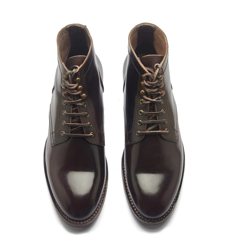 Men Polished Leather Derby Ankle Brown Boot