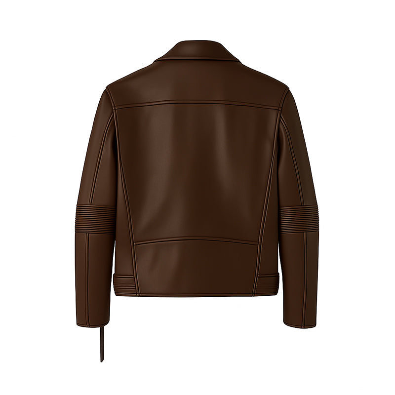 Men's Tan Leather Biker Jacket with Zippers