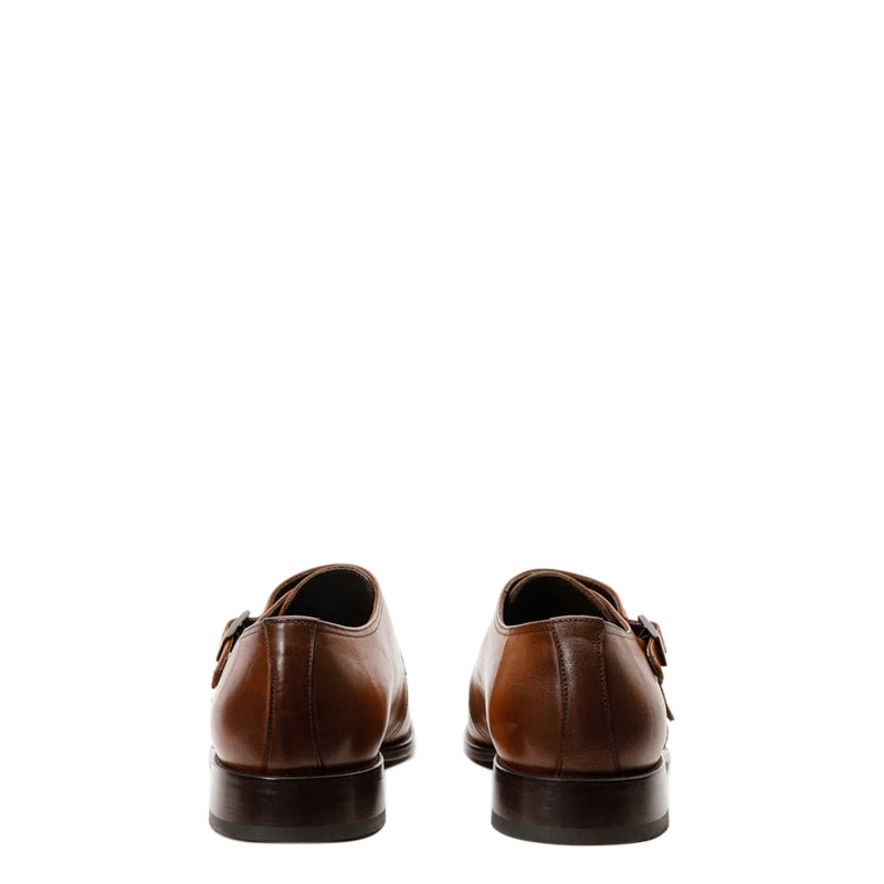 Brown Leather Cap Toe Double Monk Strap Men Shoe