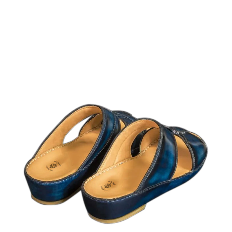 Handmade Solid Leather Comfort Arabic Blue Sandal
