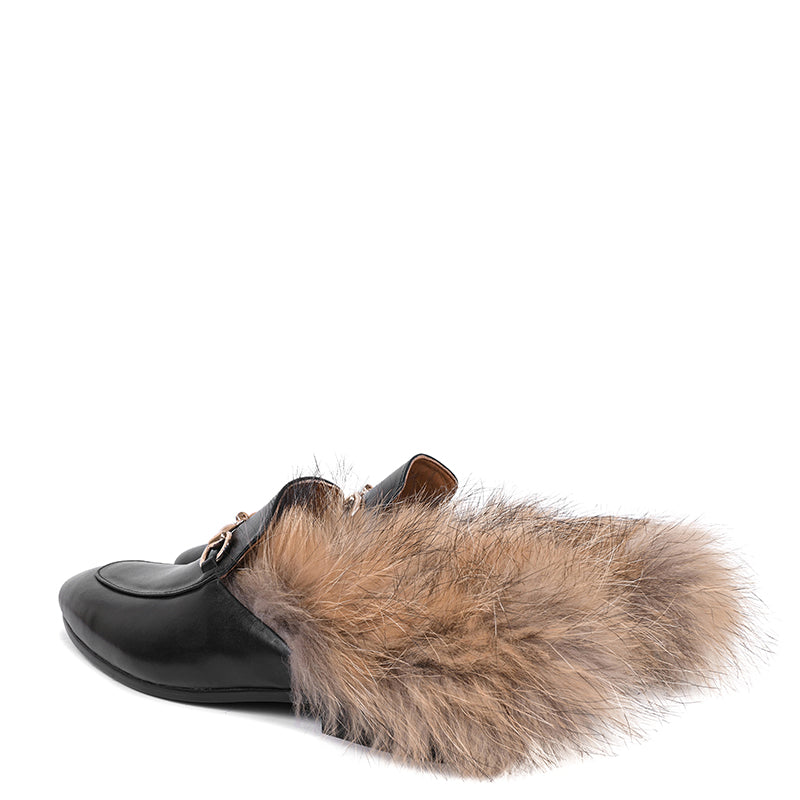 Premium Leather Brown Mule With Fur