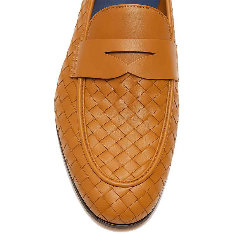Tan Woven Texture Leather Loafer for Men