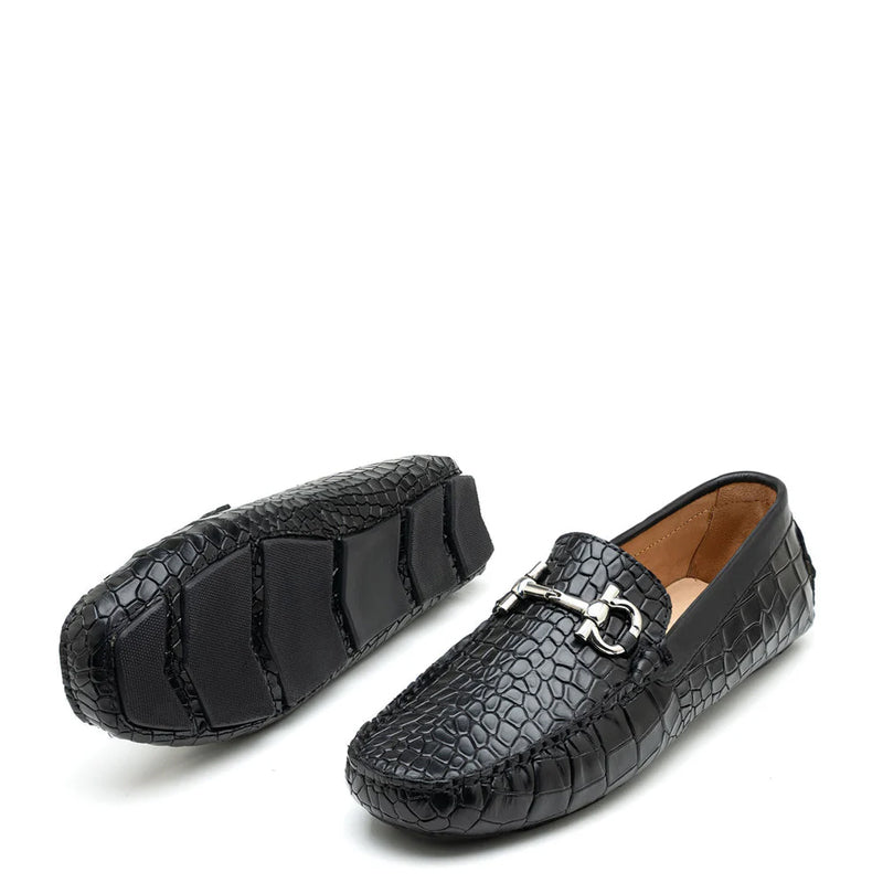 Men’s Black Croc Emboss Driving Loafer