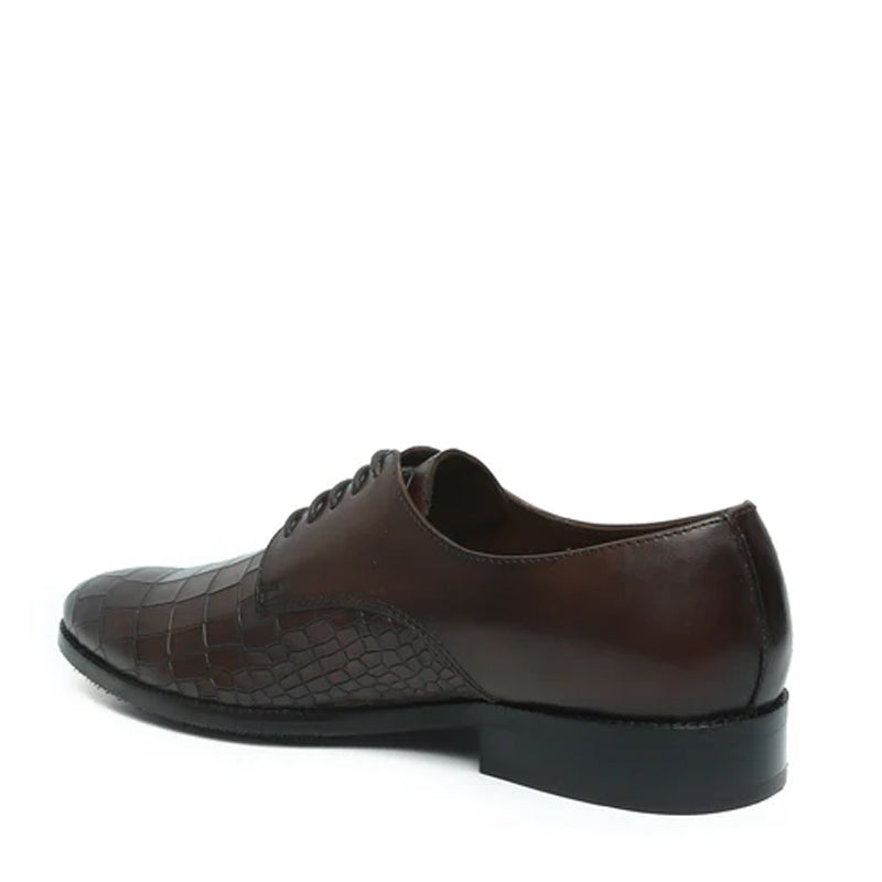 Croco Print Lace-Up Leather Derby Shoe Brown
