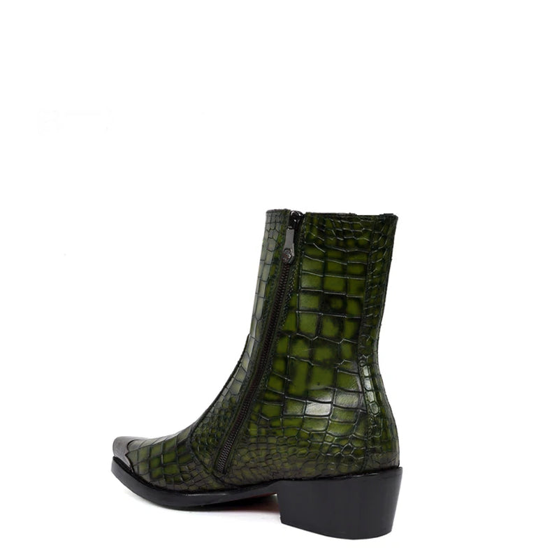 Luxury Croco Print Leather Side-Zipper Boot Burgundy