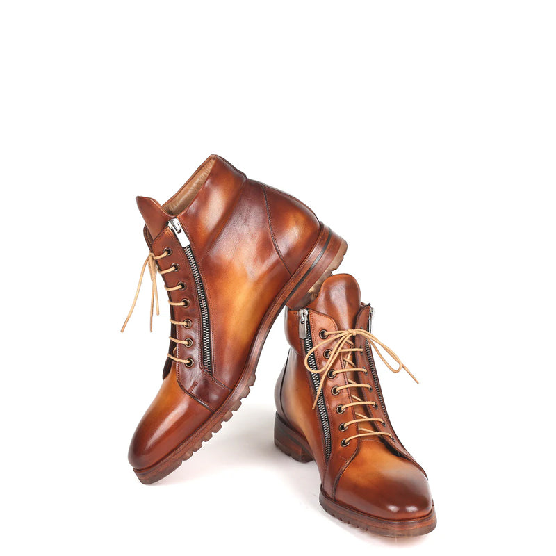 Men Custom Handmade Leather Side Zipper Ankle Boot Tan
