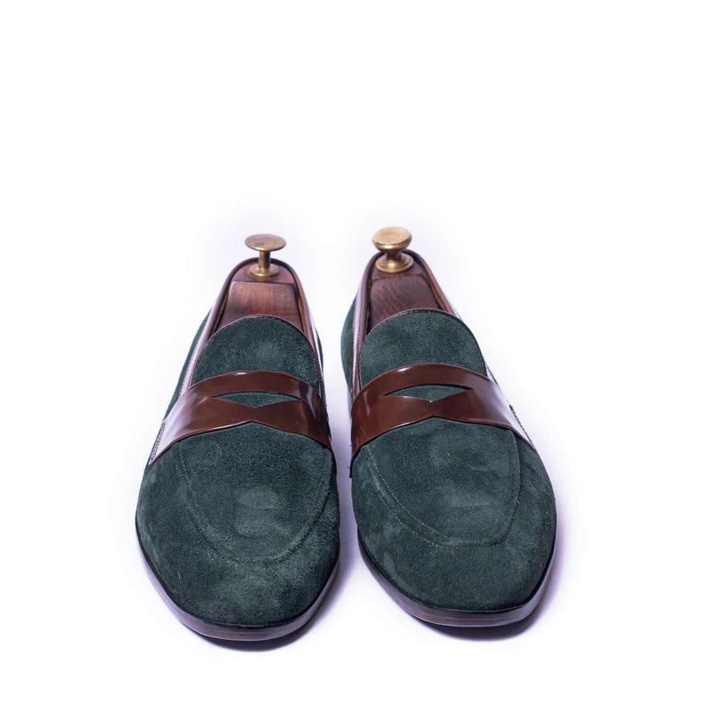Classic Penny Suede Handmade Leather Loafer Green