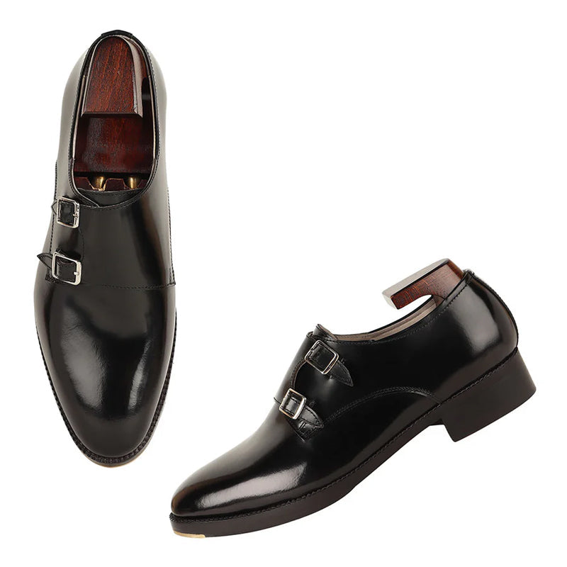 Classic Leather Formal Double Monk Straps Shoe Black