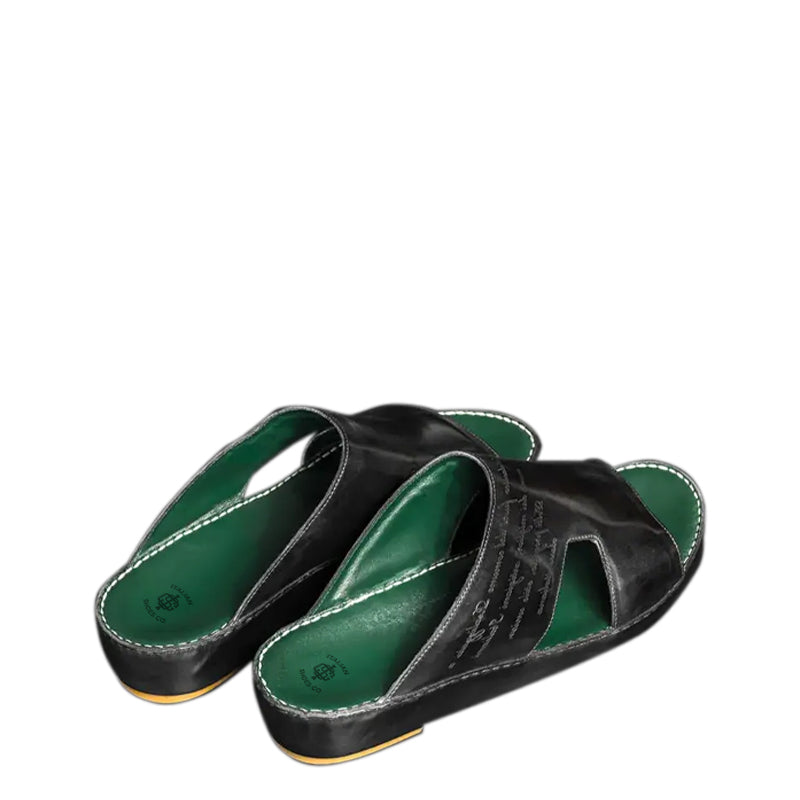 Handmade Luxury Leather Comfort Arabic Black/Green Sandal