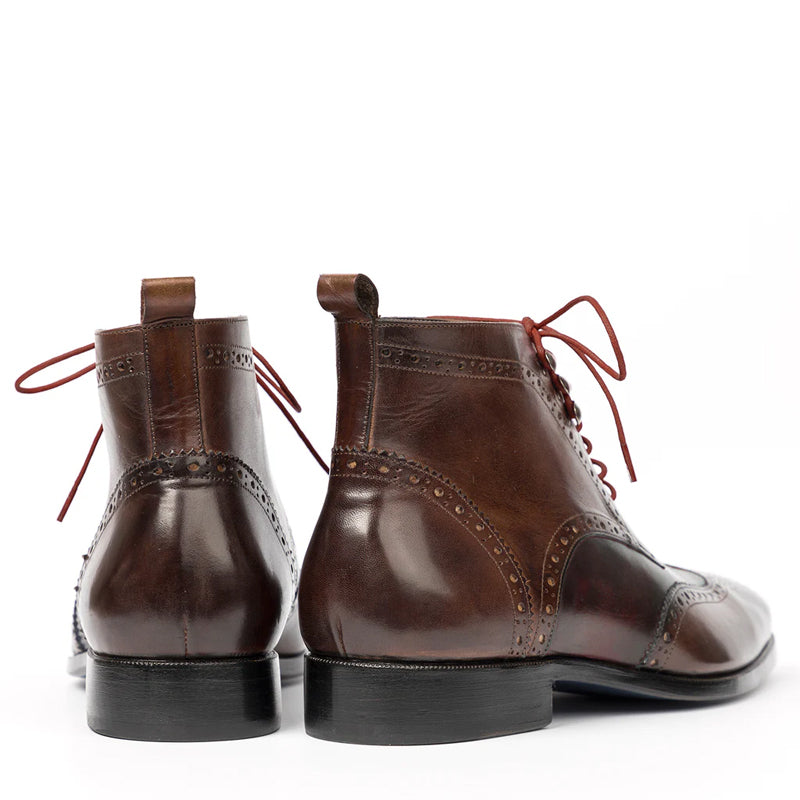 Men Solid Leather Wingtip Ankle Boot Green and Blue