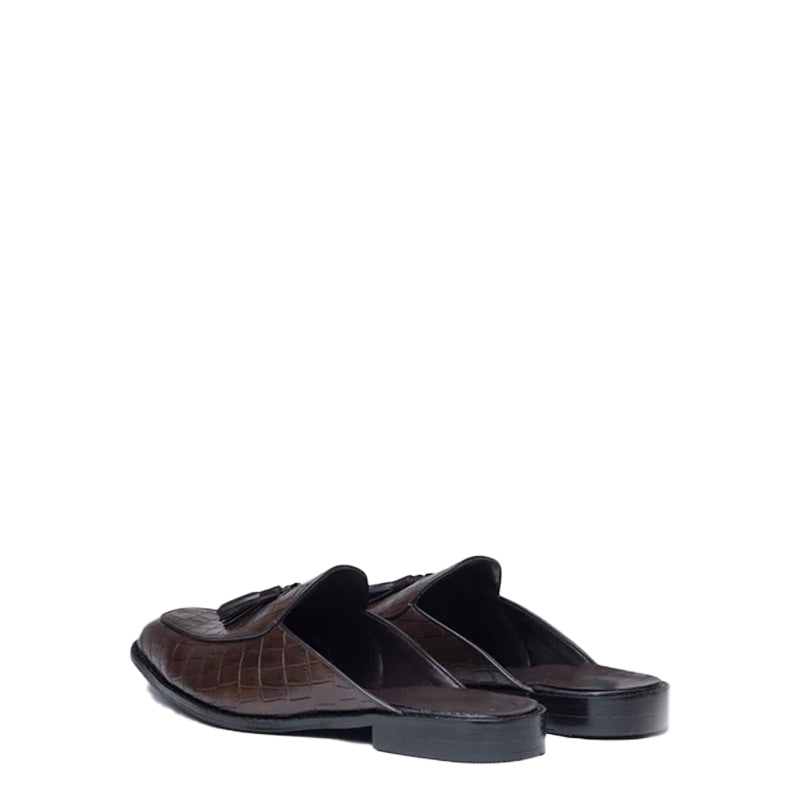 Croco Slip-On Leather Mule Brown