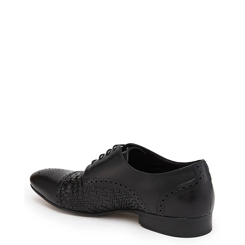 Men Handmade Leather Black Woven Textured Oxford Shoe
