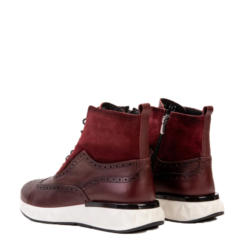 Premium Leather Lace-Up Wingtip Burgundy Boot
