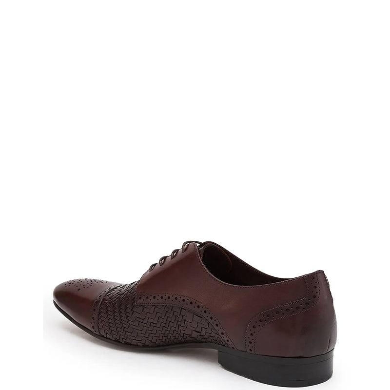 Men Handmade Leather Woven Textured Oxford Shoe Brown