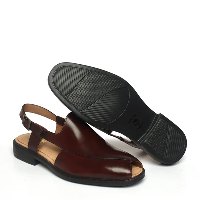 Cross Design Leather Comfort Peshawari Black Sandal