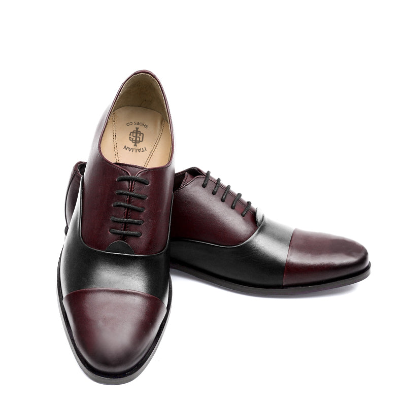 Premium Toe-Cap Leather Oxford Shoe Black and Burgundy For Men