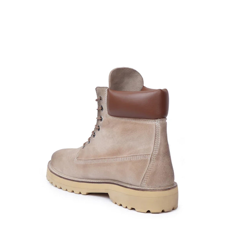 Suede Leather Lace-Up Biker Tan Boot