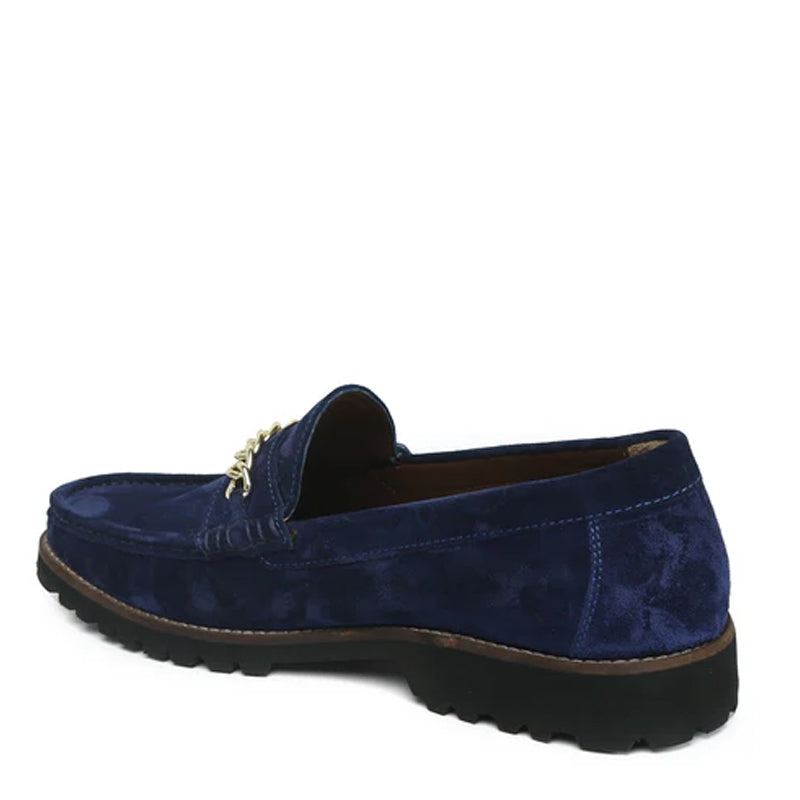 Suede Leather Loafers With Golden Blue Chain