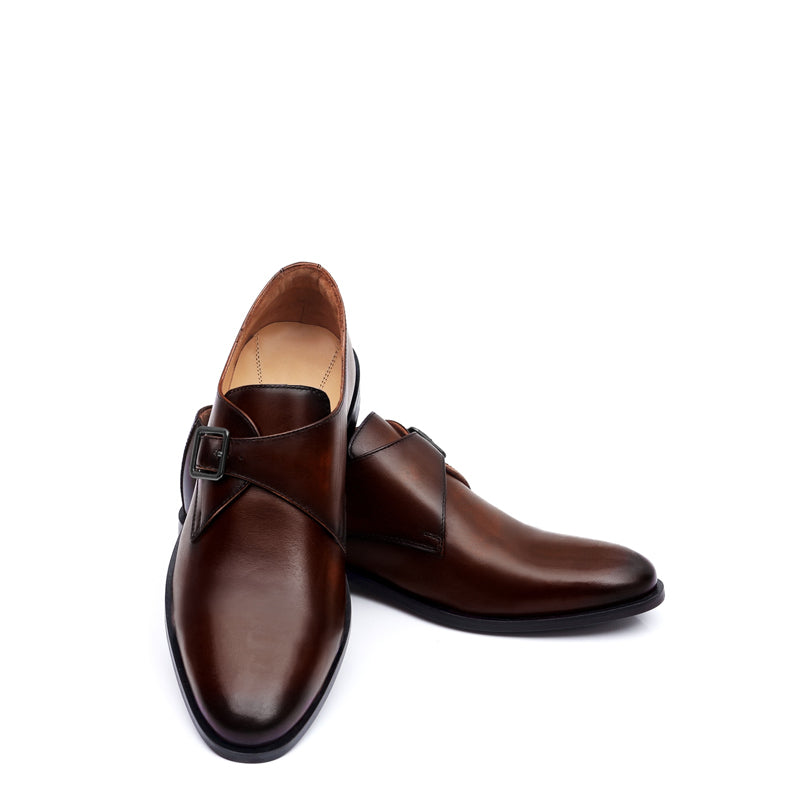 Premium Single Monk Strap Leather Burgundy Shoe For Men