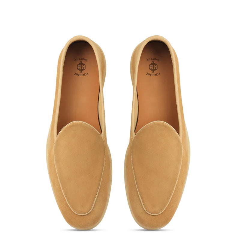 Suede Leather Solid Tan Loafer For Men