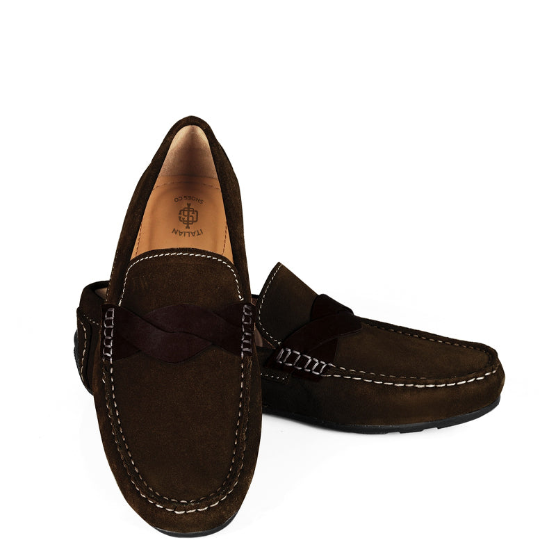 Penny Suede Cross Strap Leather Light Tan Loafer