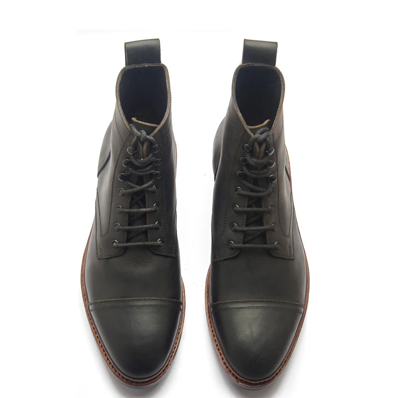 Premium Leather Lace-Up Cap-Toe Derby Boot Black