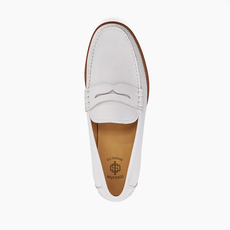 Leather Penny Trim White Loafer For Men