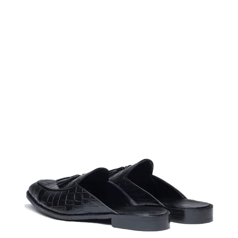 Croco Slip-On Leather Mule Brown