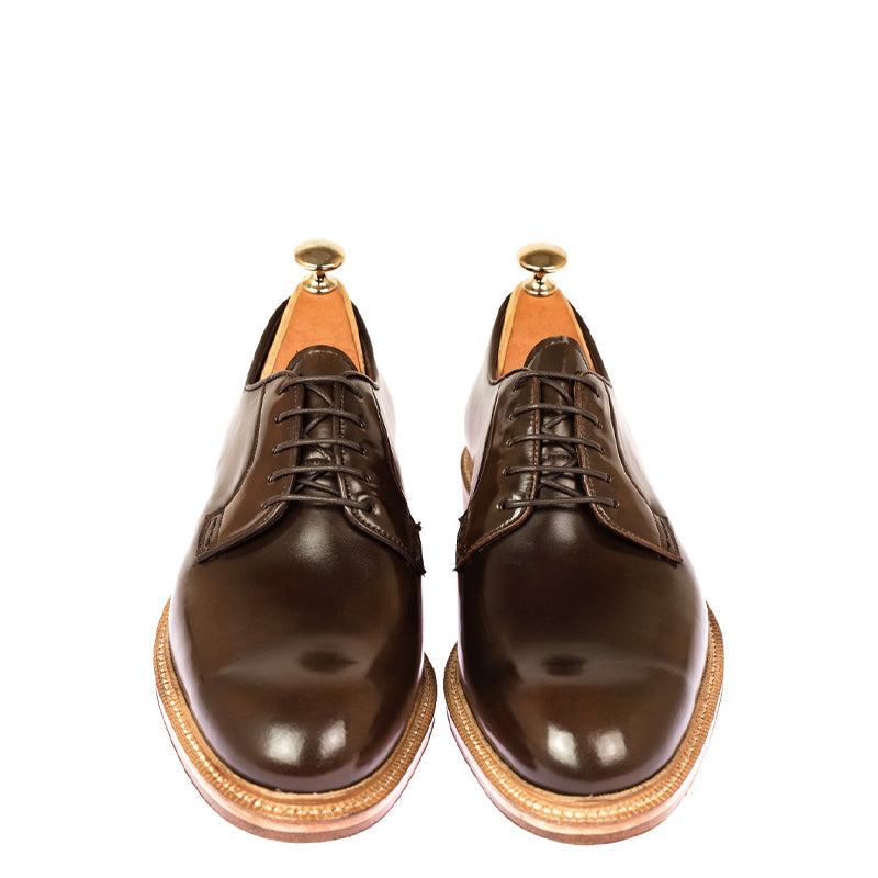 Plain Toe Shiny Leather Pure Handmade Derby Shoes