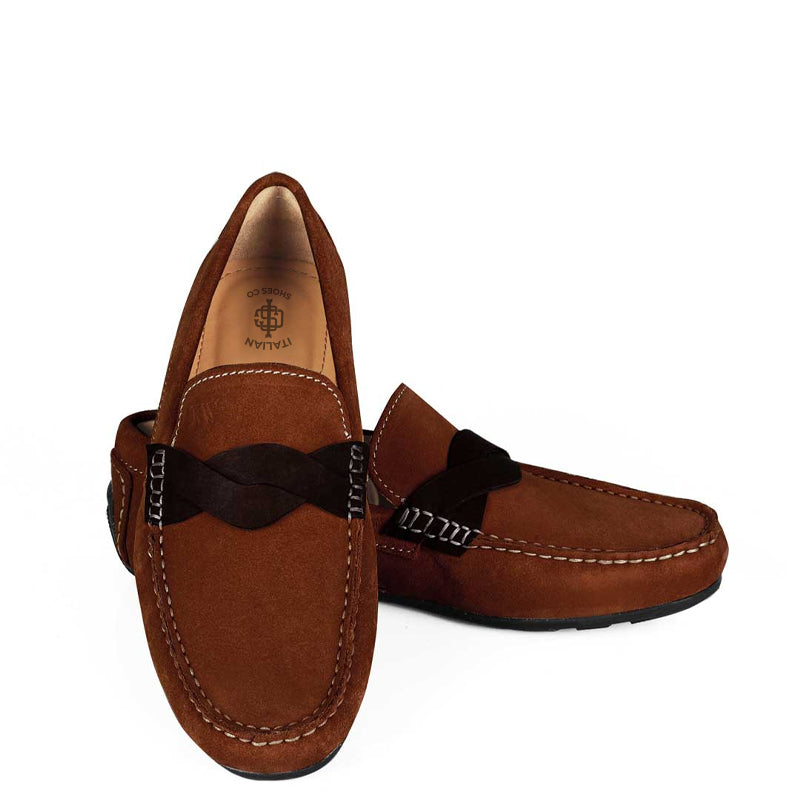 Penny Suede Cross Strap Leather Brown Loafer