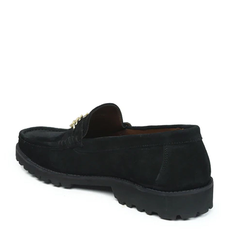 Suede Leather Loafers With Golden Black Chain